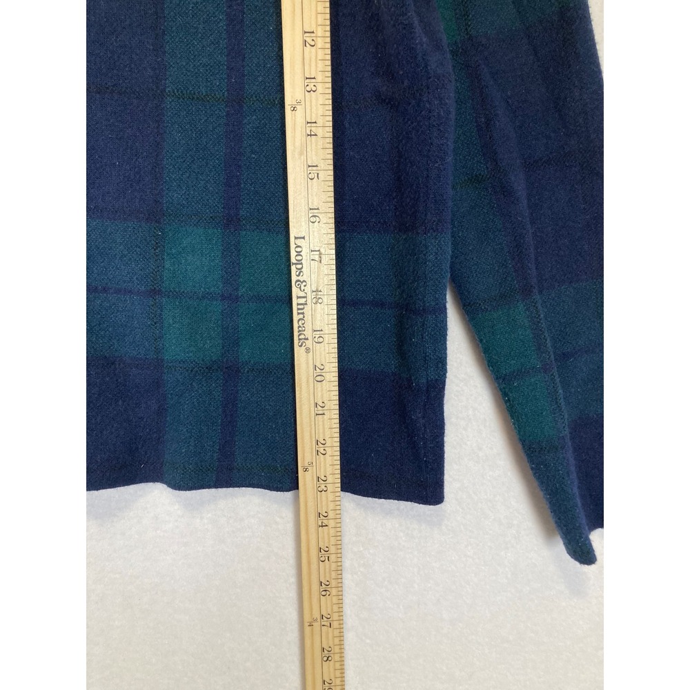 Dark Academia Tahari Womens Large Navy Green Plaid Boat Neck Knit Sweater‎ - Picture 5 of 9